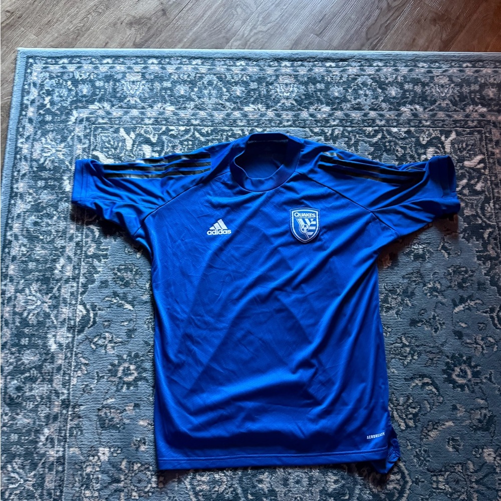 San Jose Earthquakes MLS blue adidas AEROREADY training/replica jersey.